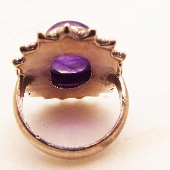 MASSIVE AMETHYST CABOCHON "UNIVERSE EXPLODING" STERLING SZ 4.75 RING 18 - Picture 3 of 4